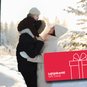 HimosLomat lahjakortti, perhe talvimaisemissa.