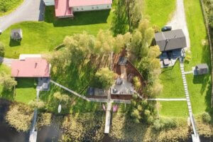 Himoksen Saunapihan eri saunat kuvattuna kesällä ylhäältäpäin.